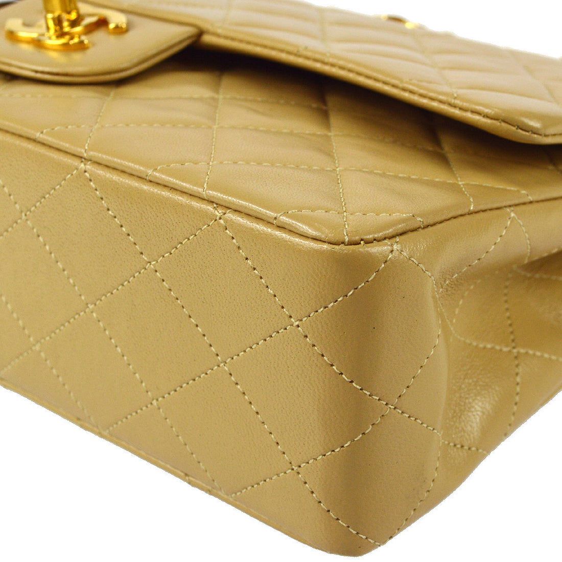 Chanel 1989-1991 Classic Double Flap Medium Shoulder Bag Beige Lambskin