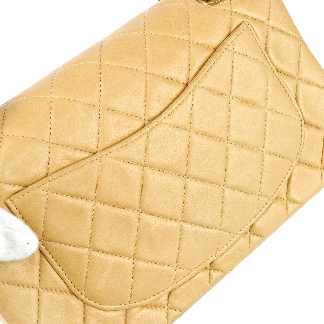 Chanel 2000-2001 Classic Double Flap Small Shoulder Bag Beige Lambskin