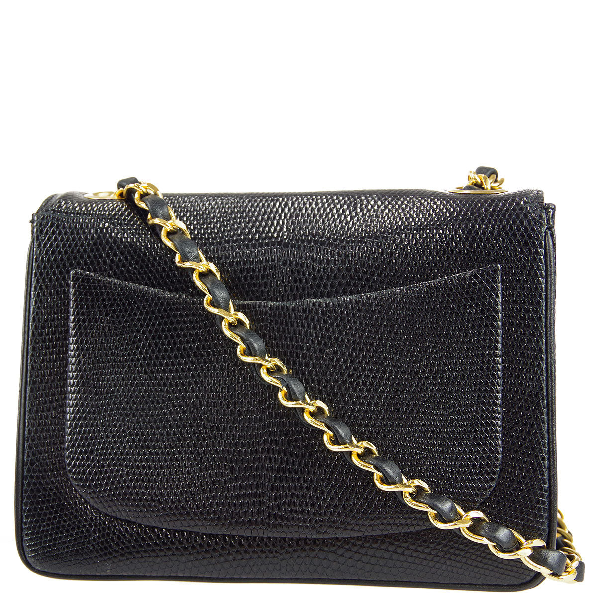 Chanel * Classic Flap Mini Square Chain Shoulder Bag Black Lizard