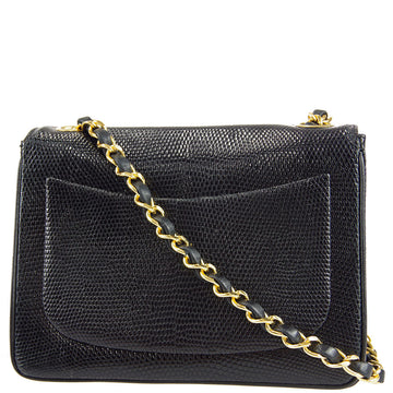 Chanel * Classic Flap Mini Square Chain Shoulder Bag Black Lizard