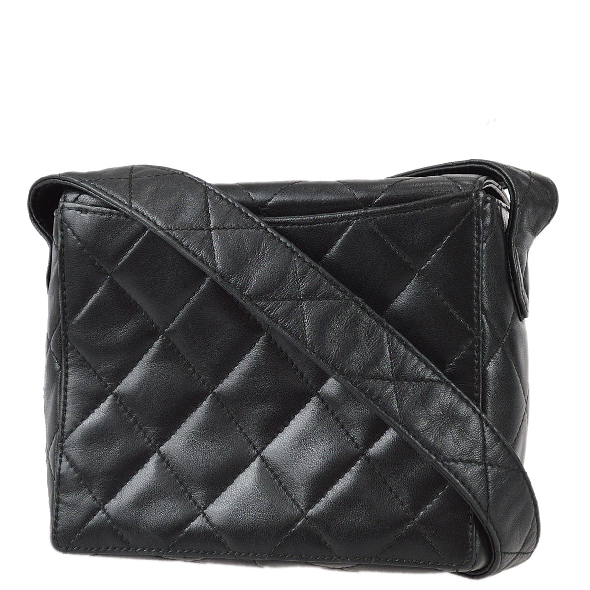 Chanel 1996-1997 Straight Flap Shoulder Bag Mini Black Lambskin