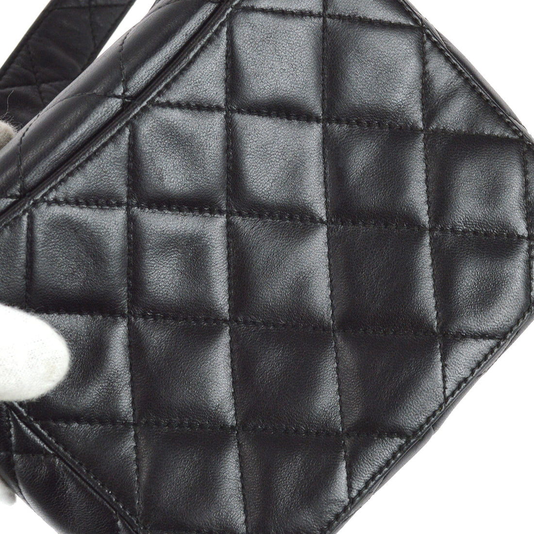 Chanel 1996-1997 Straight Flap Shoulder Bag Mini Black Lambskin