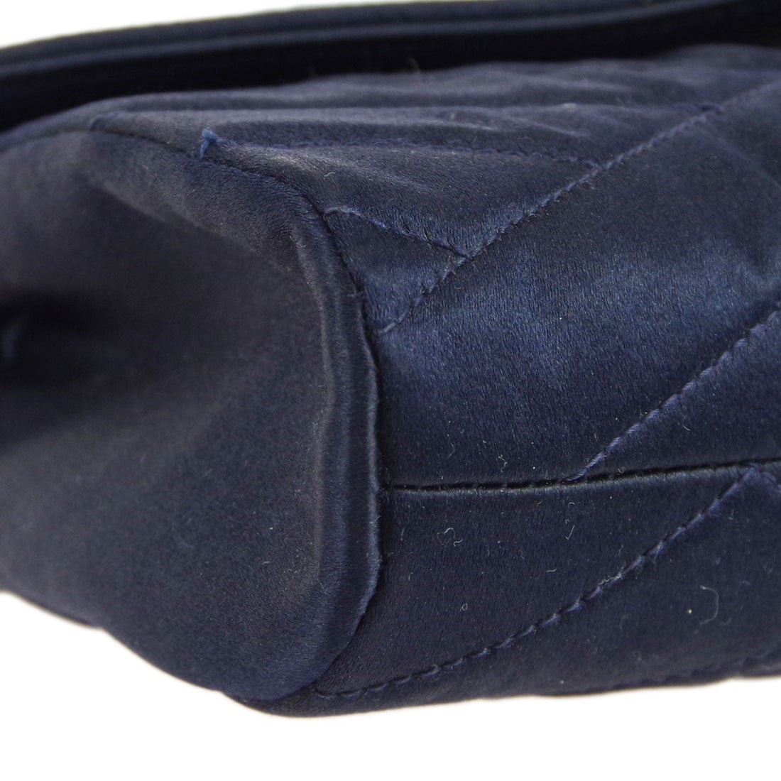 Chanel * Bias Stitch Rhinestone Chain Shoulder Bag Navy Satin