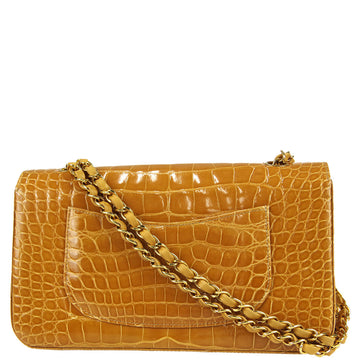 Chanel * 2003-2004 Classic Double Flap Medium Shoulder Bag Brown Crocodile