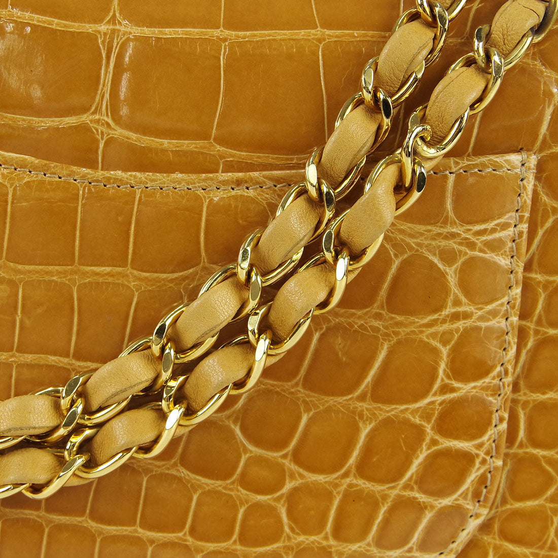 Chanel * 2003-2004 Classic Double Flap Medium Shoulder Bag Brown Crocodile