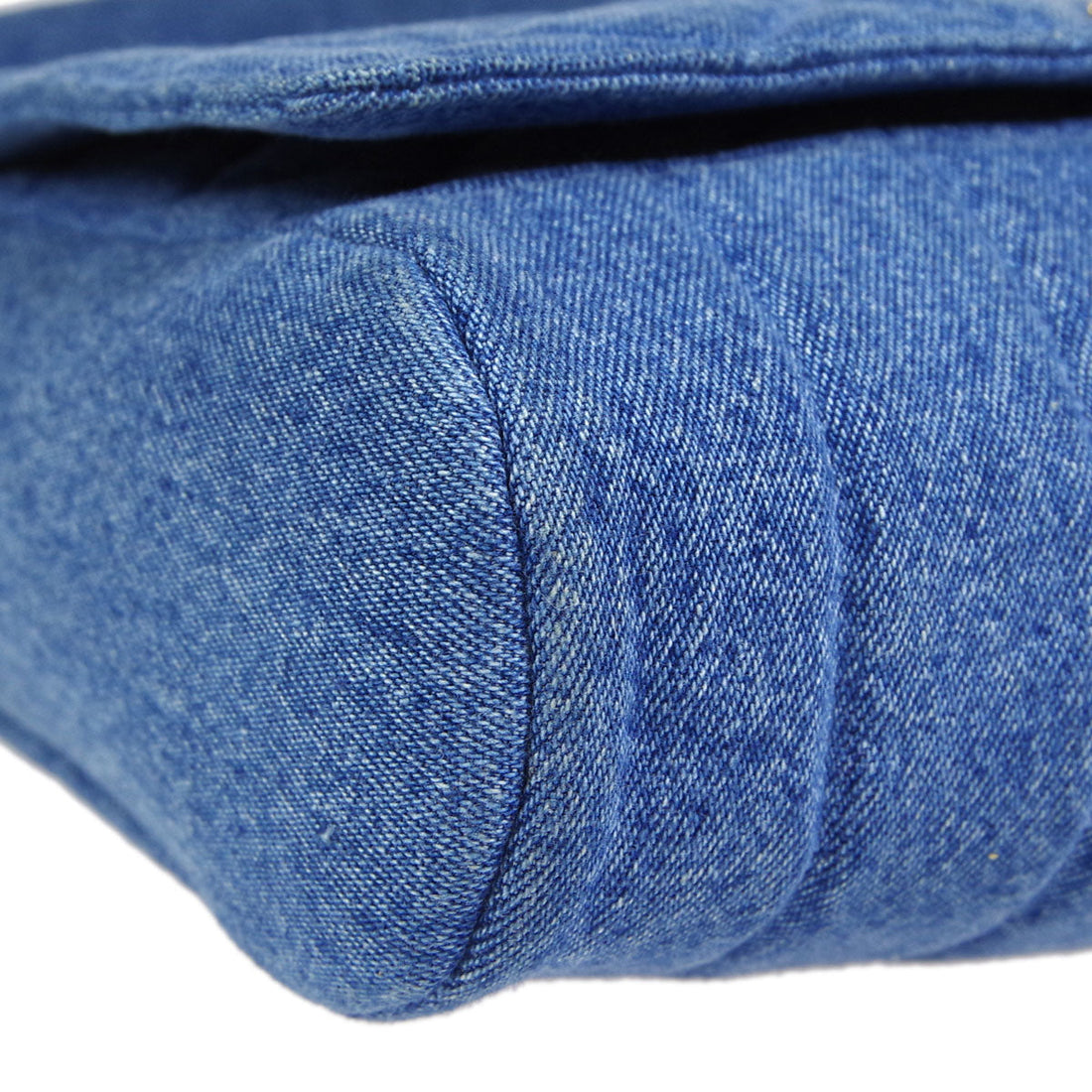 Chanel * Straight Flap Shoulder Bag Blue Denim