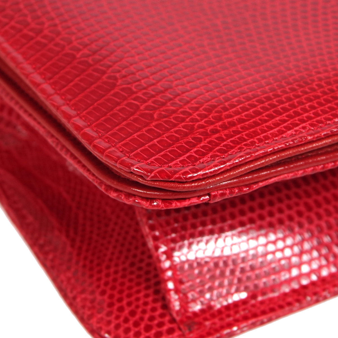 Chanel * Full Flap Chain Shoulder Bag Red Lizard
