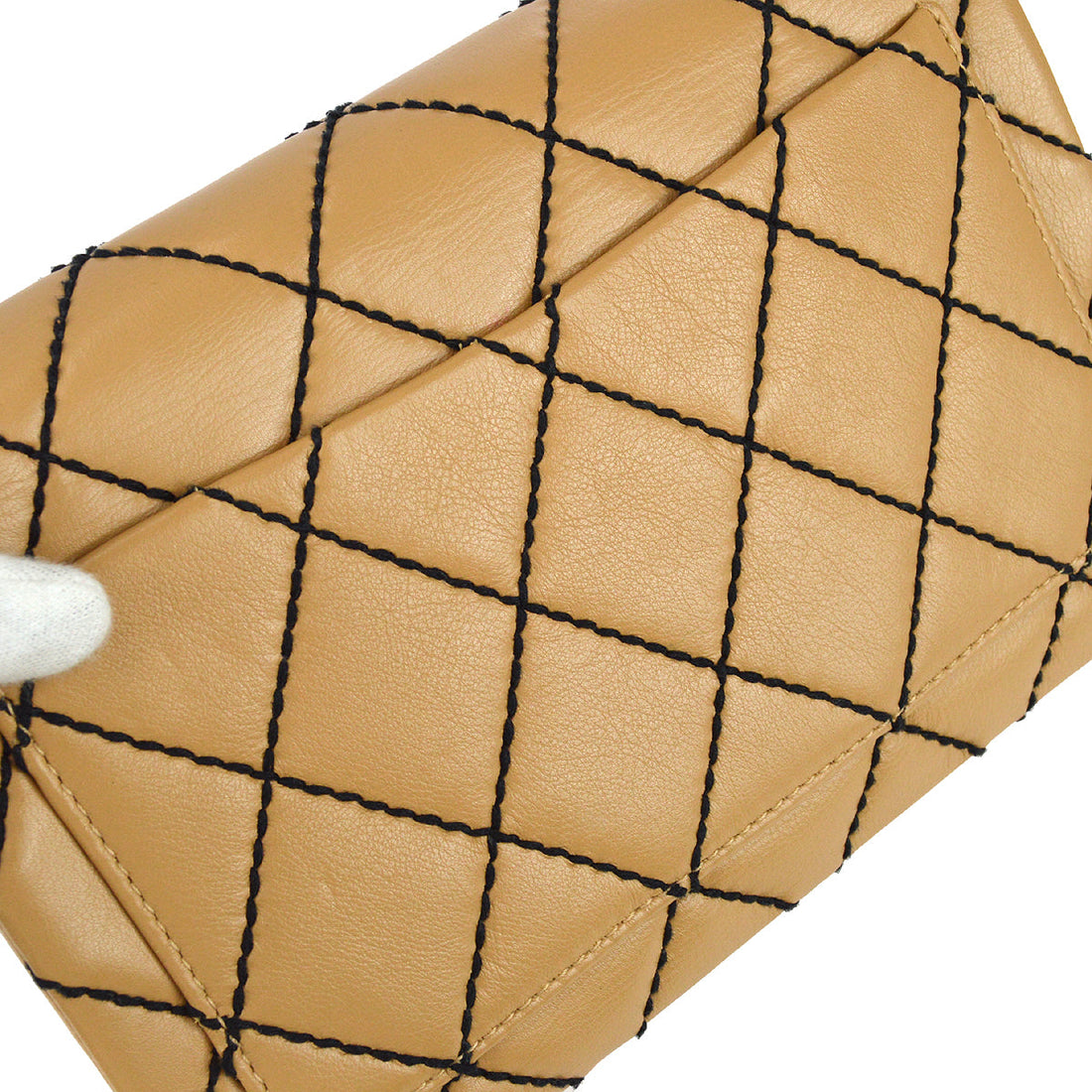 Chanel Beige Calfskin Wild Stitch Straight Flap Bag