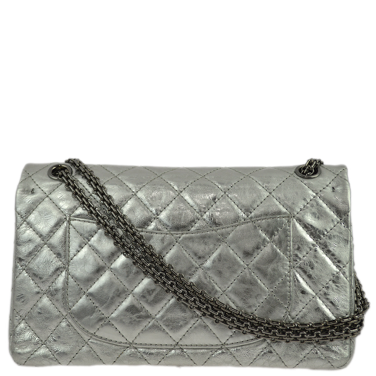 Chanel Silver Lambskin 2.55 Classic Double Flap Shoulder Bag