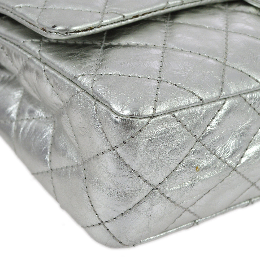 Chanel Silver Lambskin 2.55 Classic Double Flap Shoulder Bag