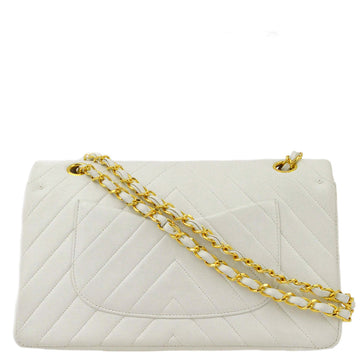 Chanel White Lambskin V Stitch Medium Classic Double Flap Shoulder Bag