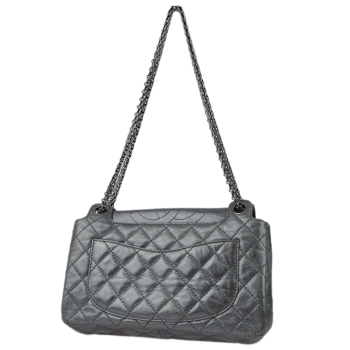 Chanel Silver Lambskin Mademoiselle Lock Shoulder Bag