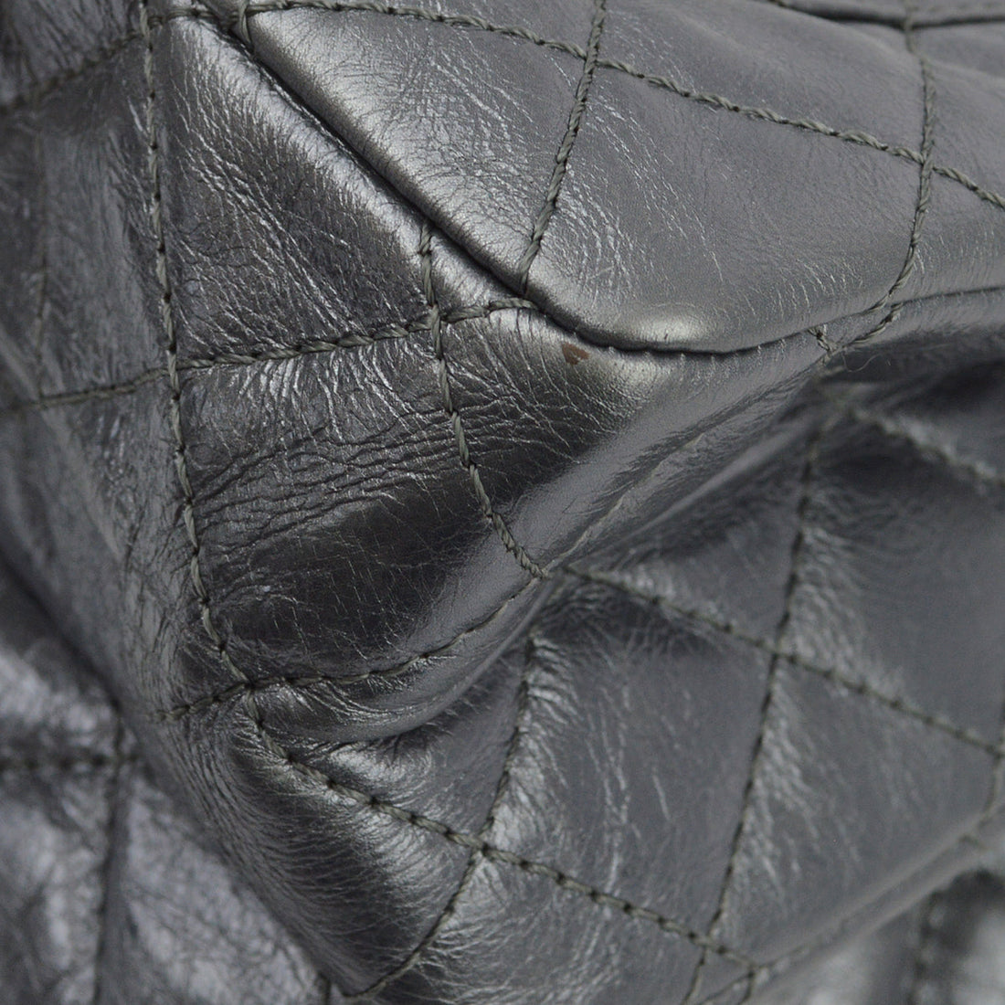 Chanel Silver Lambskin Mademoiselle Lock Shoulder Bag