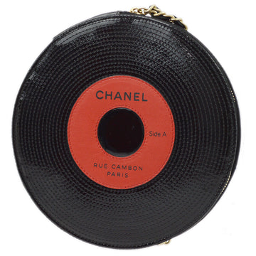 Chanel Black Patent Leather Record Clutch Bag 173209