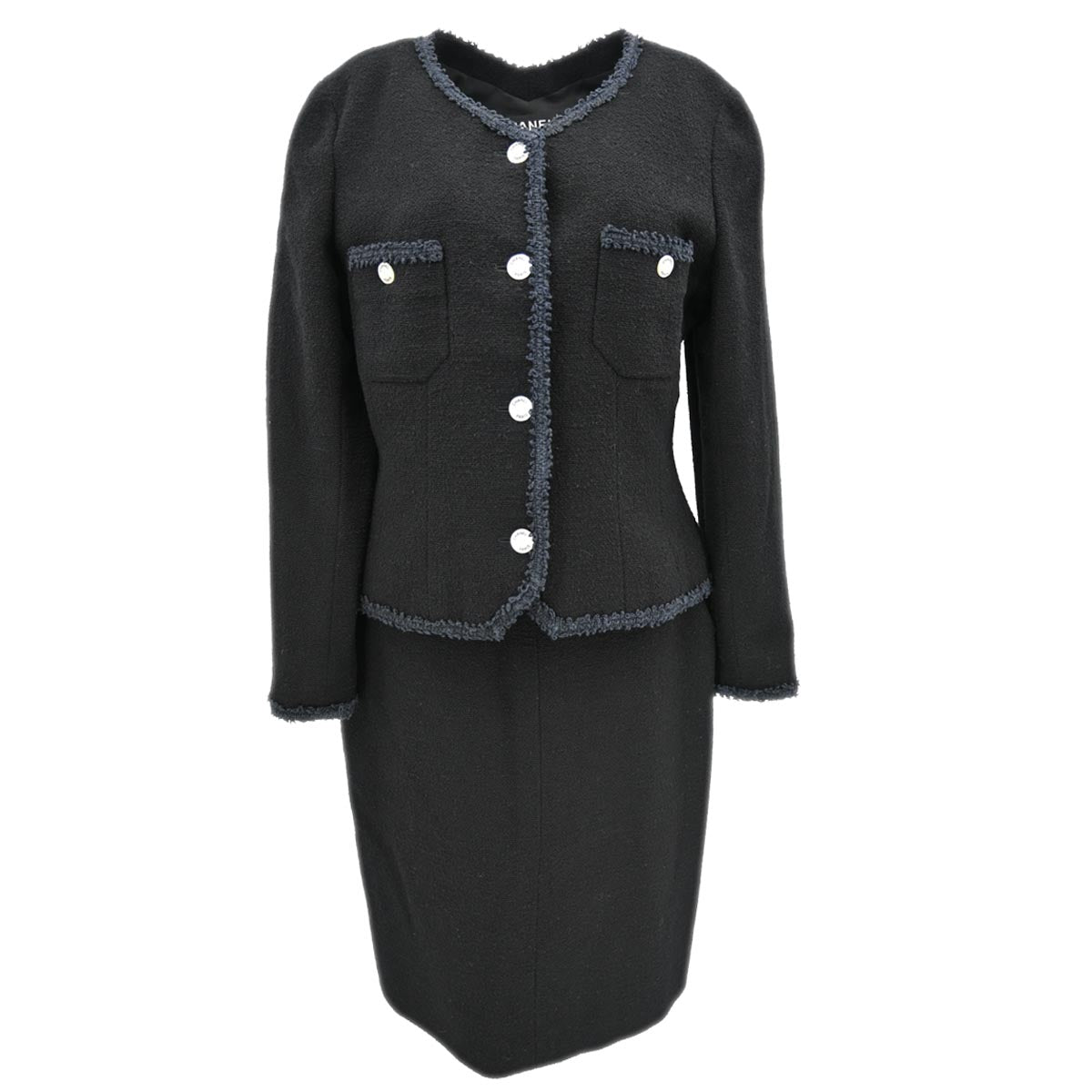 Chanel Setup Suit Jacket Skirt Black 97P #44
