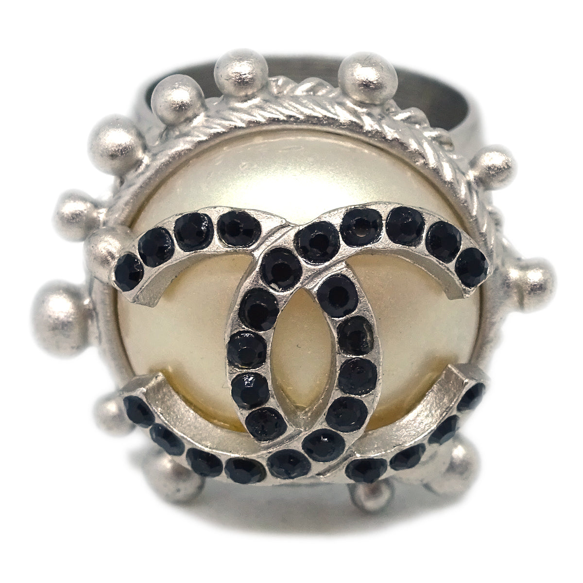 Chanel Ring Rhinestone Artificial Pearl Silver 02C #54 #14