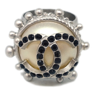 Chanel Ring Rhinestone Artificial Pearl Silver 02C #54 #14