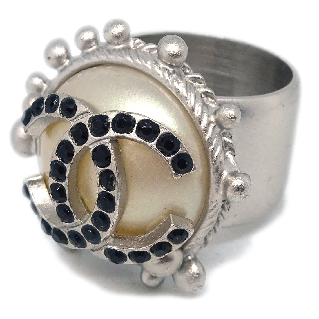 Chanel Ring Rhinestone Artificial Pearl Silver 02C #54 #14