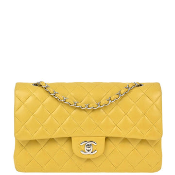 Chanel Yellow Lambskin Medium Classic Double Flap Shoulder Bag