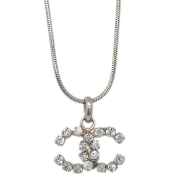 Chanel Silver Necklace Pendant Rhinestone 00A