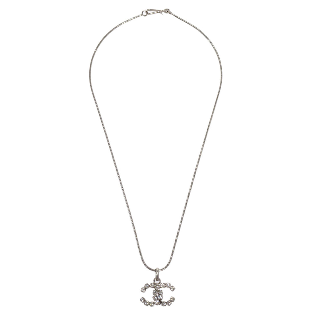 Chanel Silver Necklace Pendant Rhinestone 00A
