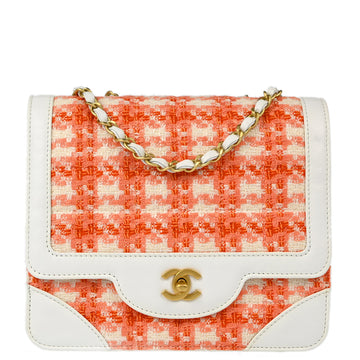 Chanel White Orange Tweed Single Flap Shoulder Bag