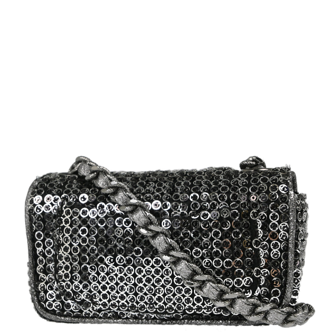 Chanel Silver Black Sequins Classic Single Flap Shoulder Bag
