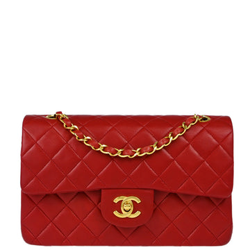 Chanel Red Lambskin Small Classic Double Flap Shoulder Bag