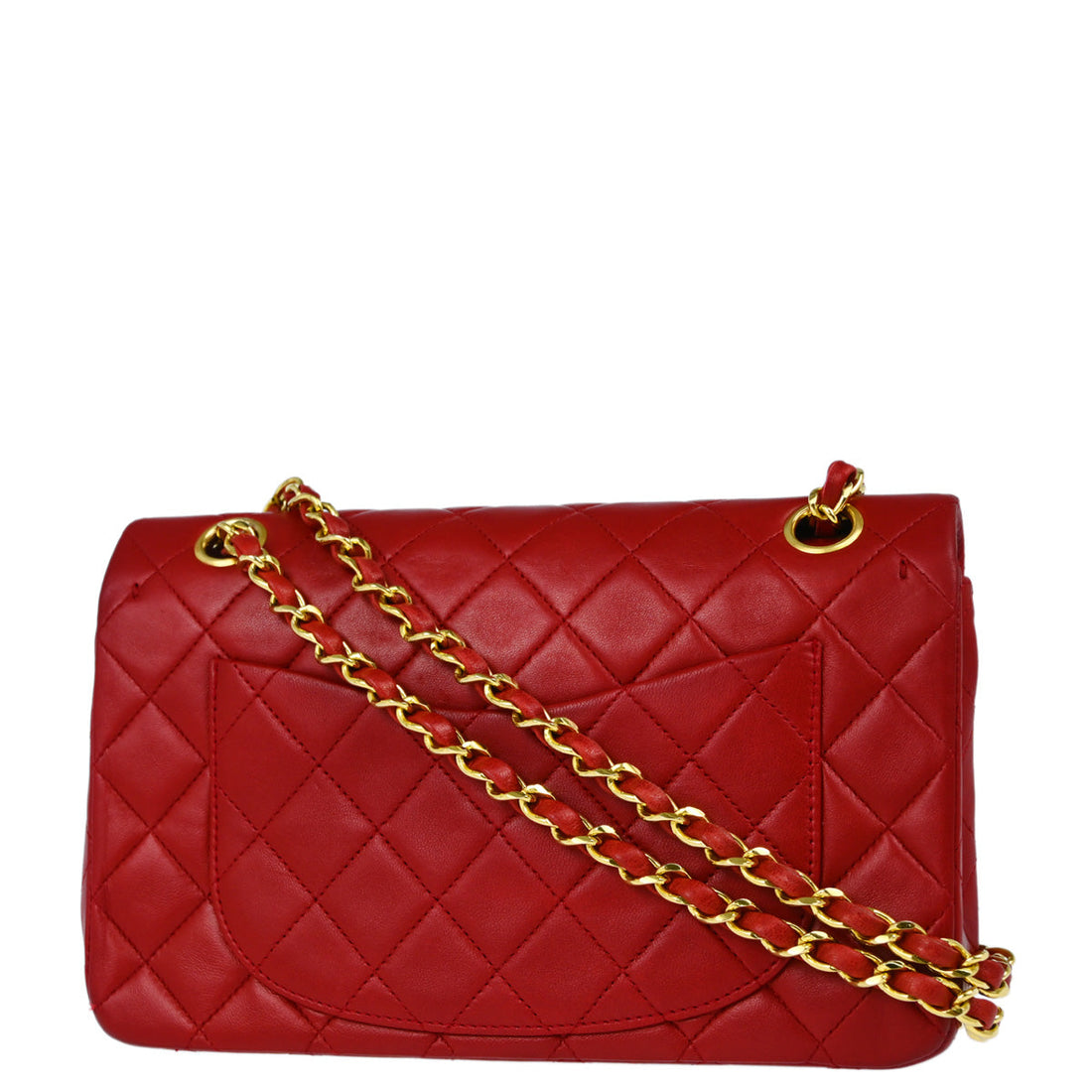 Chanel Red Lambskin Small Classic Double Flap Shoulder Bag