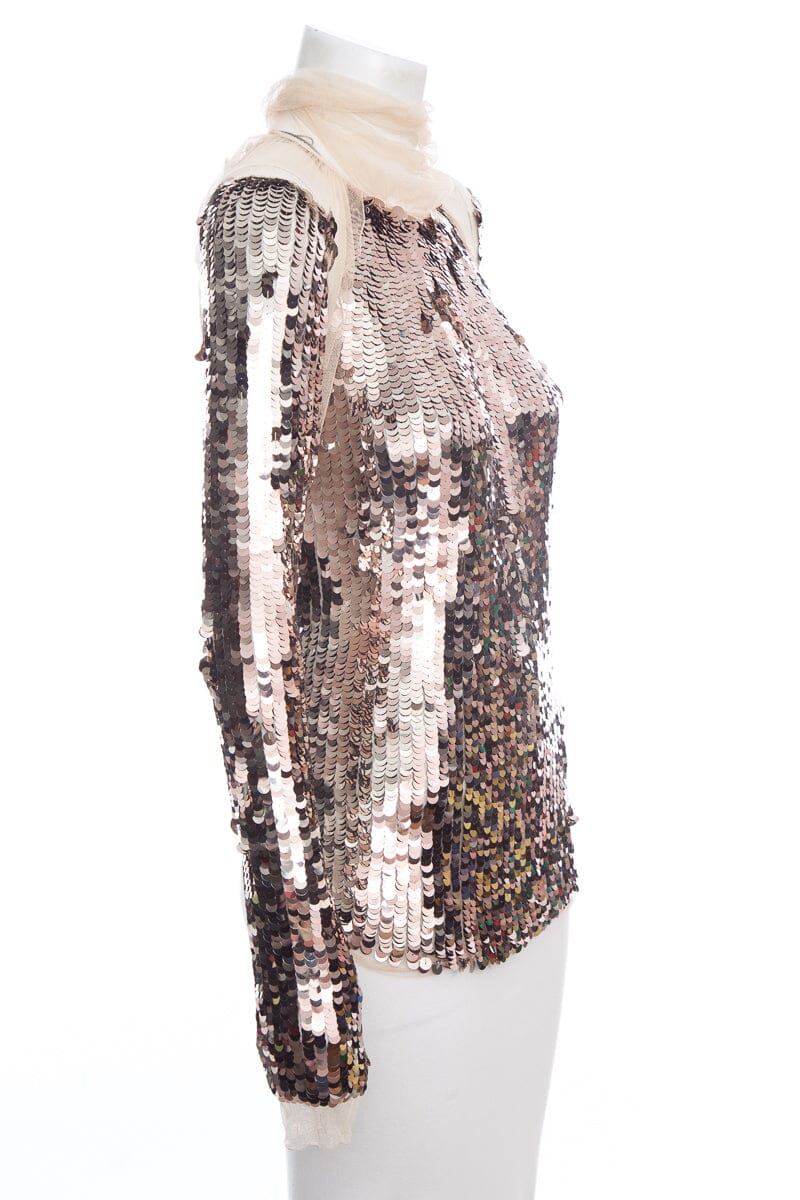 Prada Silver Sequin Long Sleeve Blouse SZ 40