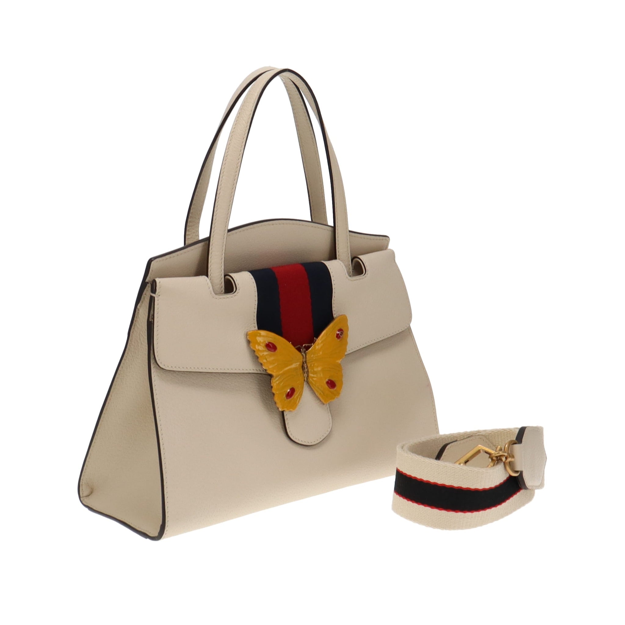 Gucci Ivory Leather Linea Medium Butterfly Totem Tote