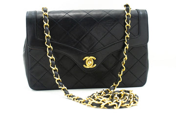 CHANEL Small Single Flap Chain Shoulder Bag Black Quilted Lambskin