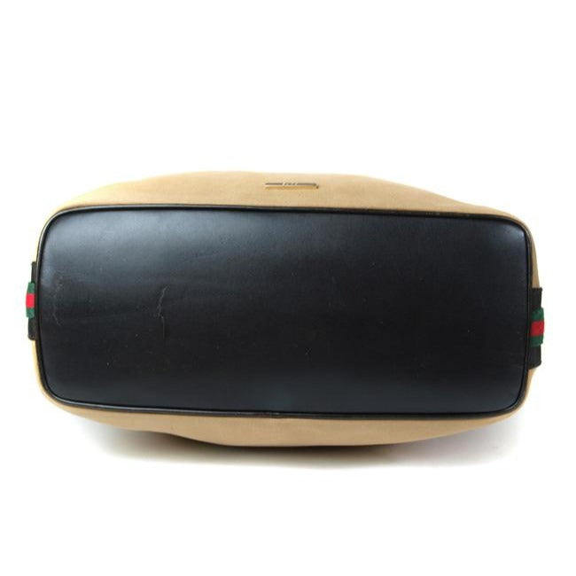 Gucci Vintage Camel Canvas And Brown Leather Bottom With Red Green Stripe Hobo