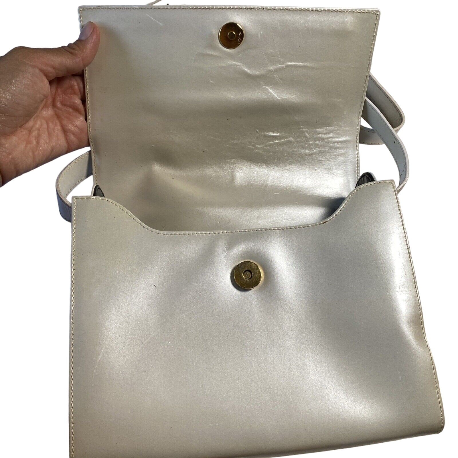 Ferragamo pearly/metallic leather purse w Gancini accent