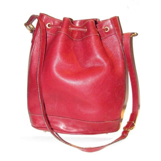 Gucci Xl Bucket Bag W Pebbled Drawstring W Smooth Trim True Red Gold Accents Leather Satchel