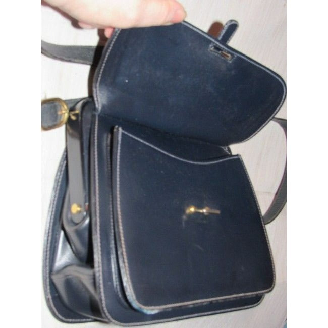 Gucci Vintage Navy Leather Shoulder Bag