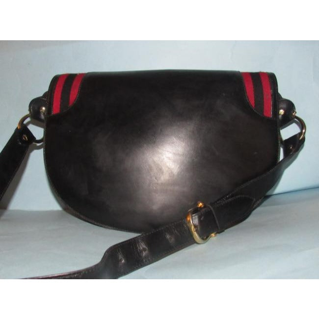 Gucci Early Saddle With Sherry Stripes Black Leather And Gg Leather Shoulder Bag