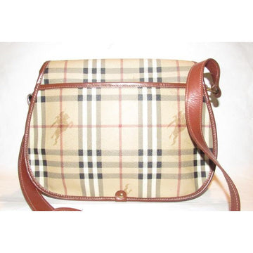 Burberry Saddle Style Or Shoulder Purses British Tan Leather And Haymarket Nova Check With Knights P