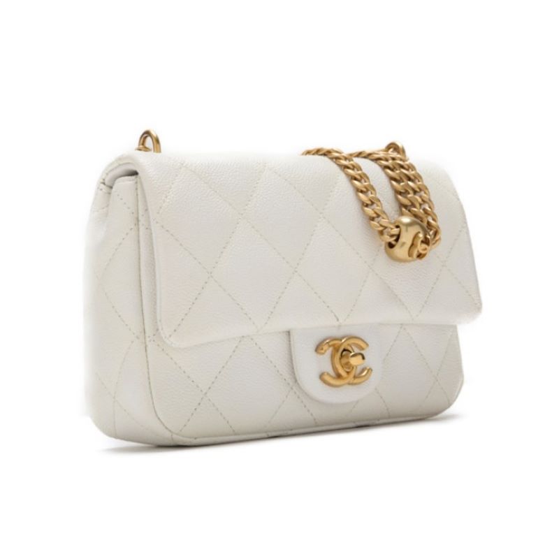 CHANEL ?CHANEL?MINI TRASSE Turnlock Chain Shoulder Caviar S White  Shoulder Bag Mini Shoulder Bag  Bag Hybrid ? Ship?