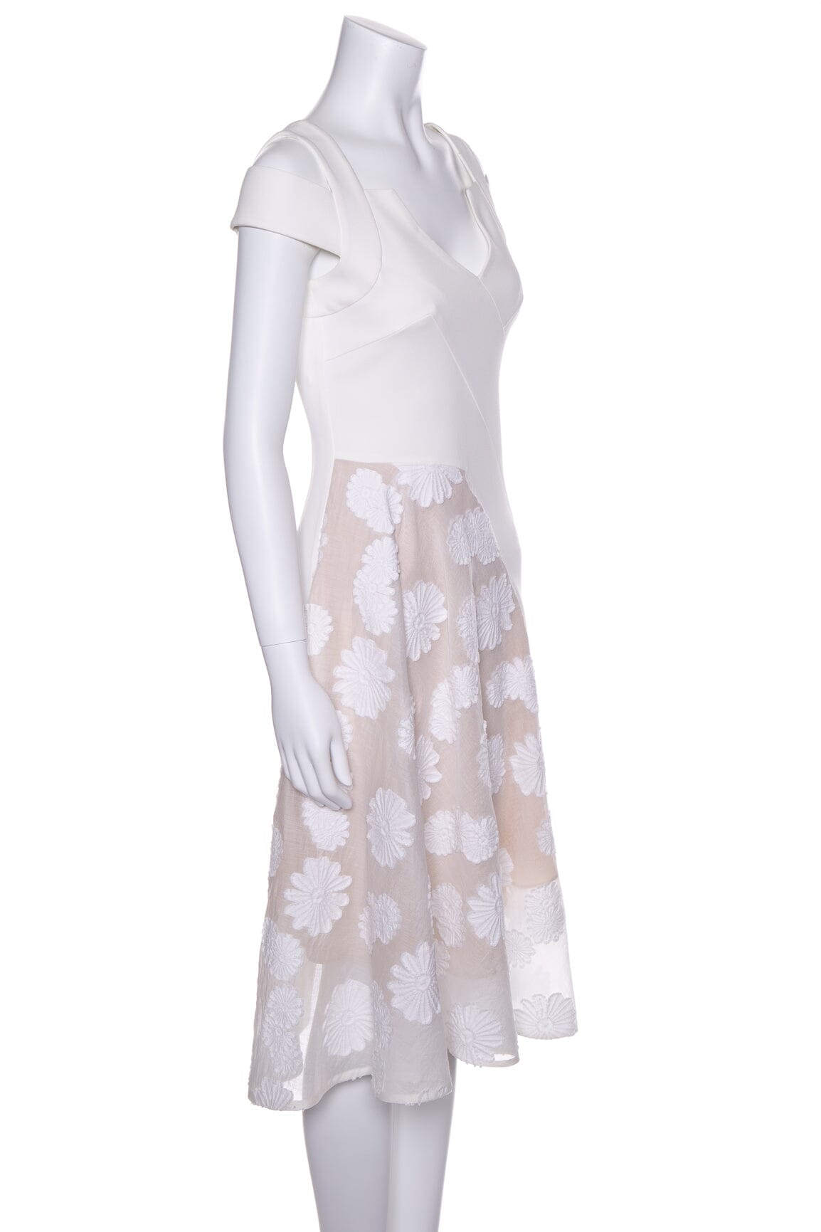Roland Mouret White Sleeveless Floral Dress SZ 2