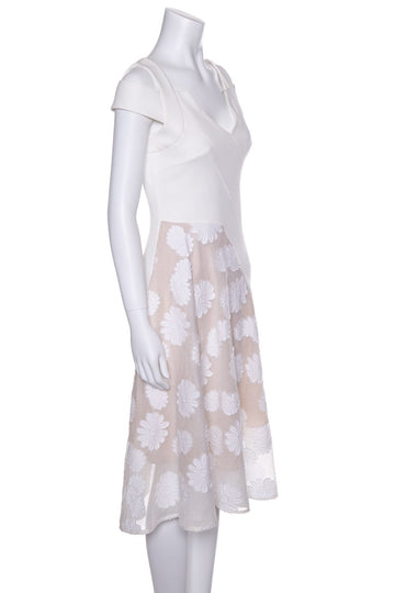 Roland Mouret White Sleeveless Floral Dress SZ 2