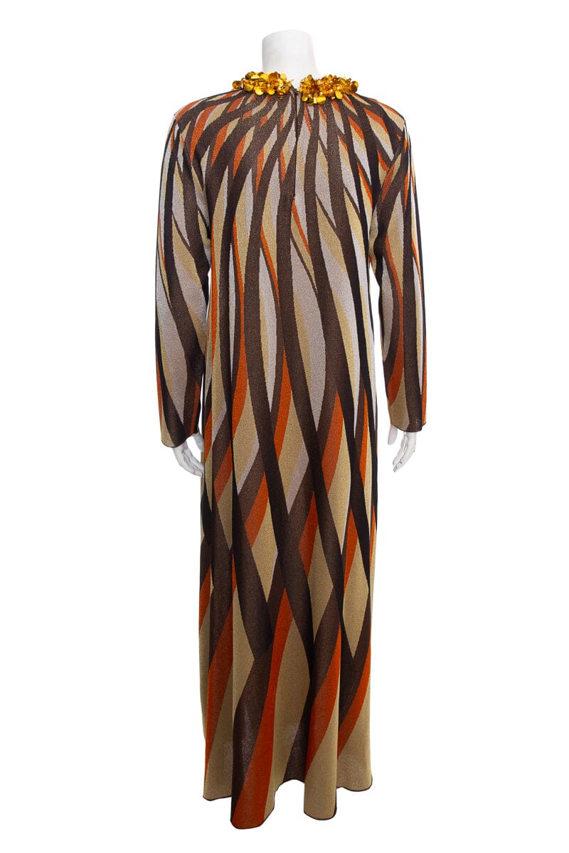 Gucci Brown & Metallic Geometric Printed Long Dress SZ XS