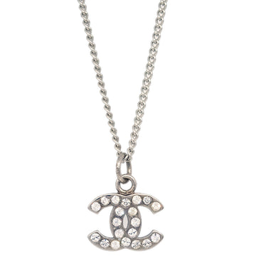 Chanel Silver Necklace Pendant Rhinestone 07V