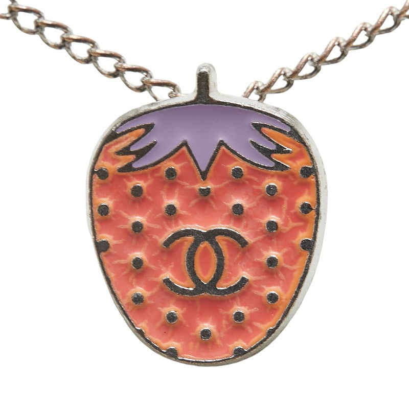 Chanel Silver CC Strawberry Pendant Necklace Metal Necklace in Good condition