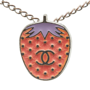 Chanel Silver CC Strawberry Pendant Necklace Metal Necklace in Good condition