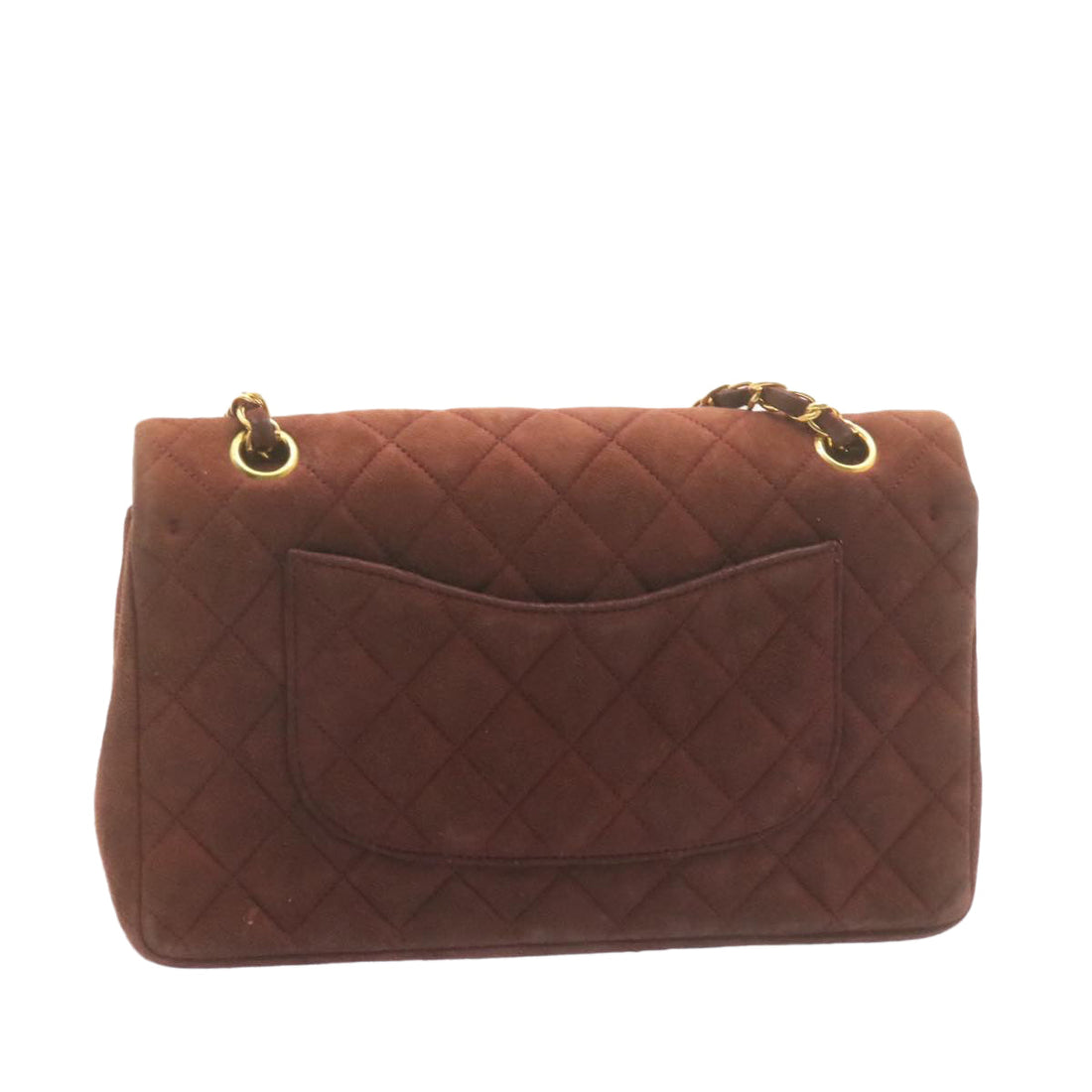 Chanel Matelasse 25 Double Flap Chain Suede Shoulder Bag Brown CC Auth 22346A
