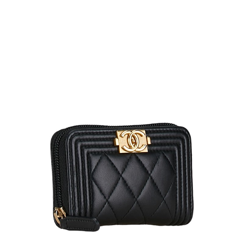 Chanel Quilted Leather Boy Coin Purse Leather Coin Case in Good condition
