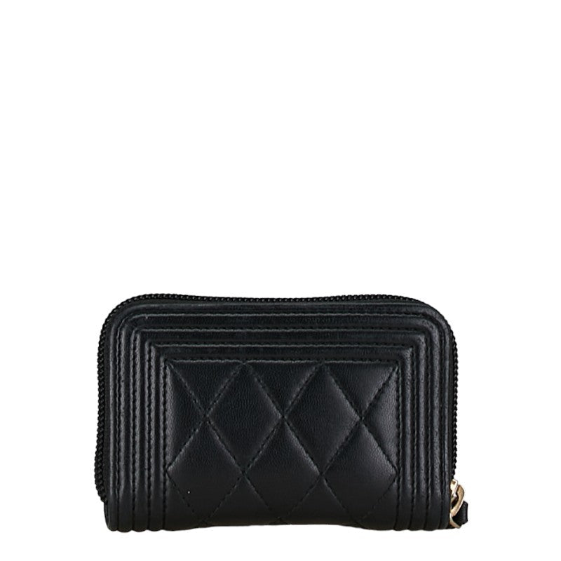 Chanel Quilted Leather Boy Coin Purse Leather Coin Case in Good condition