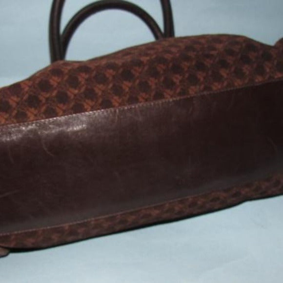 Vintage Ferragamo Rich Brown Logo Print Suede Satchel