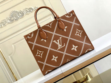 LV Onthego MM Tote Bag Monogram Empreinte Arizona Brown For Womtlm, Womtlm Handbags, Shoulder Bags And Crossbody Bags 13.8in/35cm LV M46015